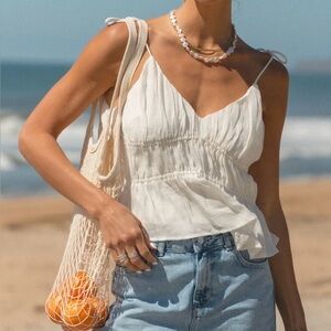 White Sleeveless Top Venice Tiered Tank